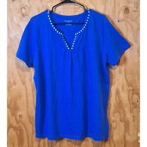 Talbots Shirt Womens 1X Royal Blue Dots Classic Retro Preppy Basic Everyday Prep